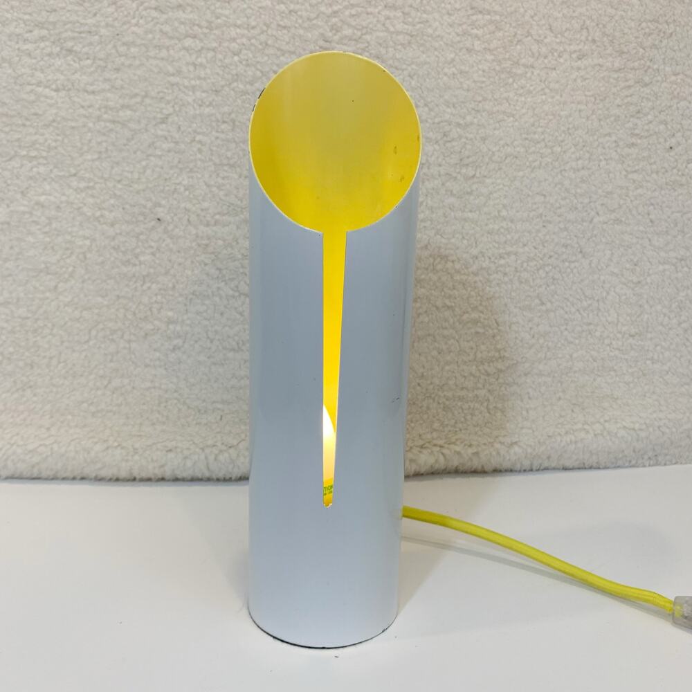 MCM Vintage Canister Lamp Yellow and White Metal Tube Mid Mod Retro Swanky